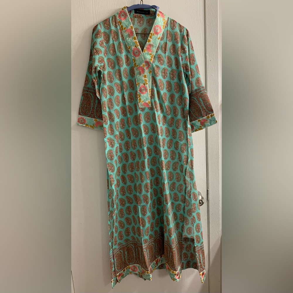 Original Khaadi Kurti Sea green color/embroidered pastel details 100% cotton